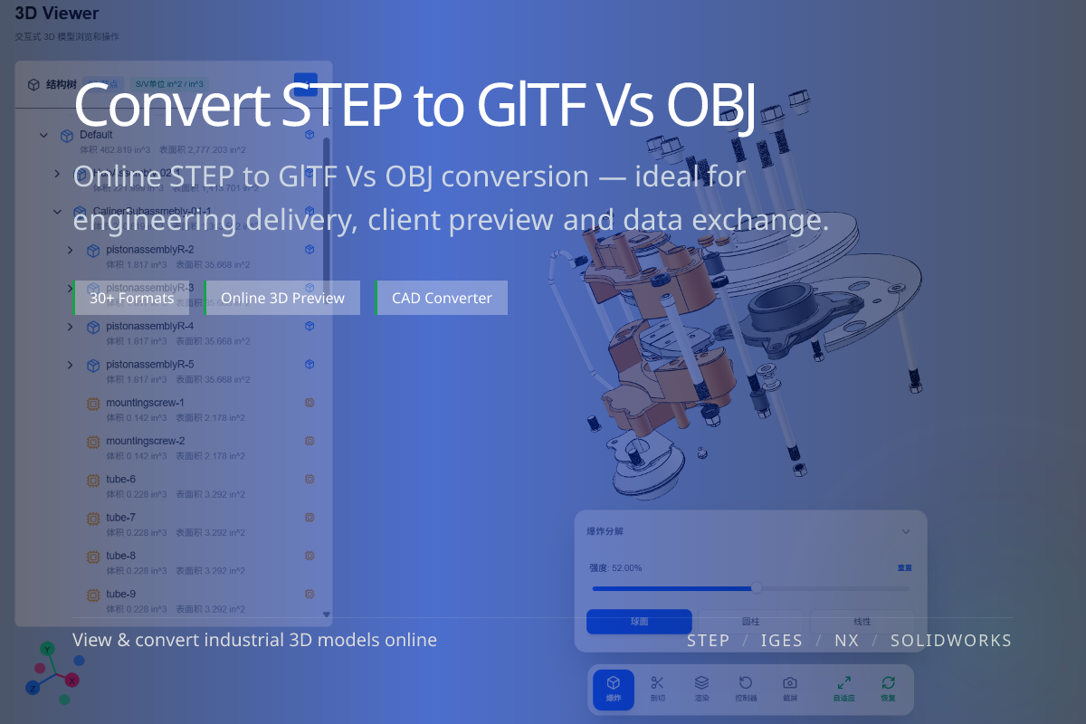 WO3D en/step to gltf vs obj 页面展示图