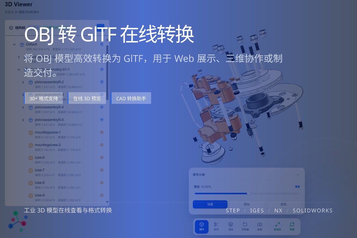 WO3D obj to gltf 页面展示图